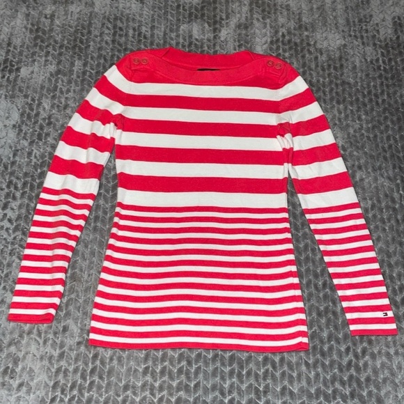 Tommy Hilfiger 100% Cotton Striped Pull Over Long Sleeve Sweater.  Size Medium. - Picture 1 of 10